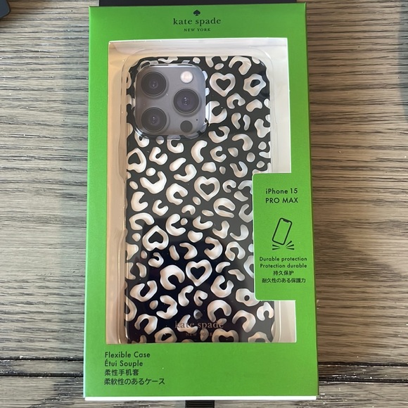 ♠️🆕Kate Spade ♠️ 🆕 Graphic Leopard Heart Print iPhone 15 Pro Max Case🐆♠️ - Picture 1 of 4